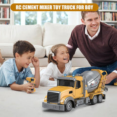 Fistone RC cement mixer truck in action shows realistic stirring and towing.