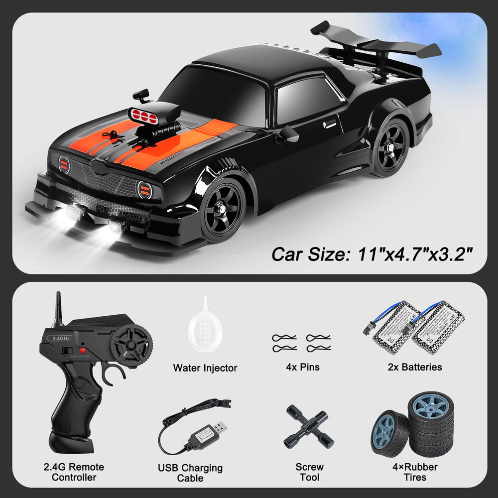 Fistone RC drift car durable shell reduces impact during stunts.
