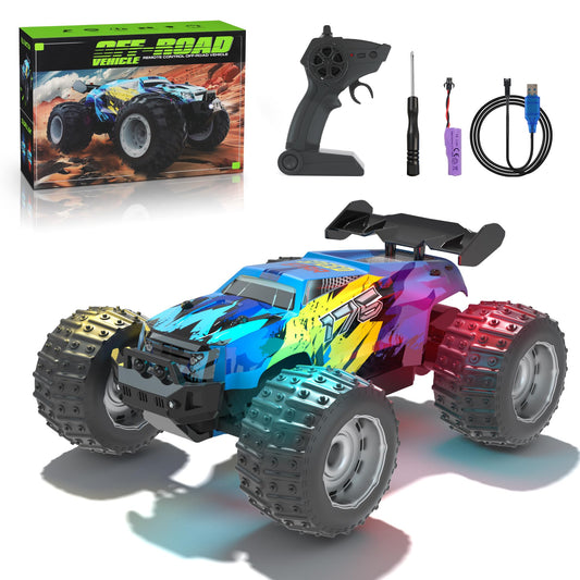 Fitrobust remote control car with LED front lights for night races.