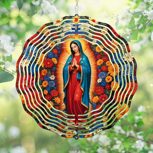 FLAGWIX Guadalupe wind spinner, 12-inch, gracefully turns in sunlit gardens.