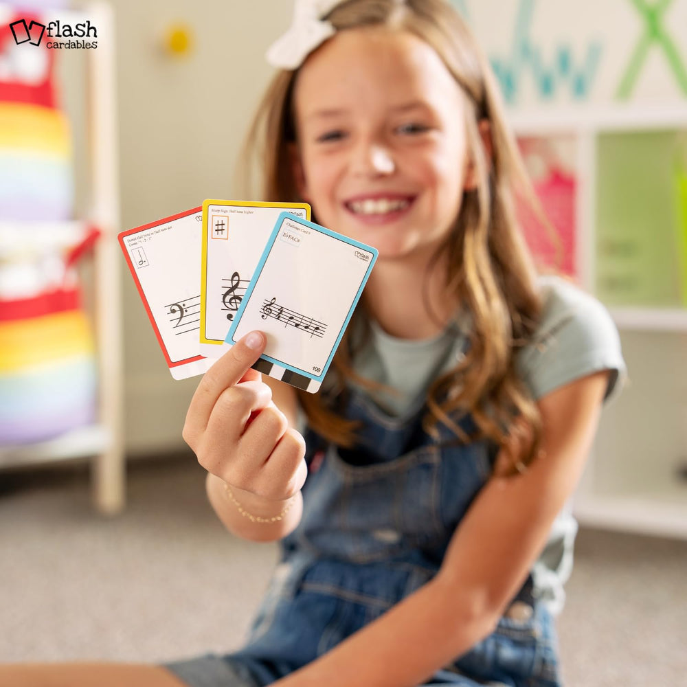 Audio-visual flashcards merge sound and visuals for rhythm practice.