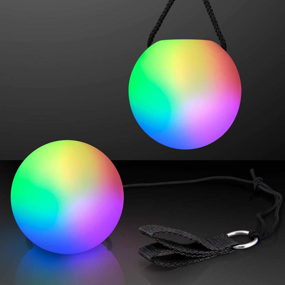 FlashingBlinkyLights LED Poi Ball front view with two glowing spheres for dynamic flow