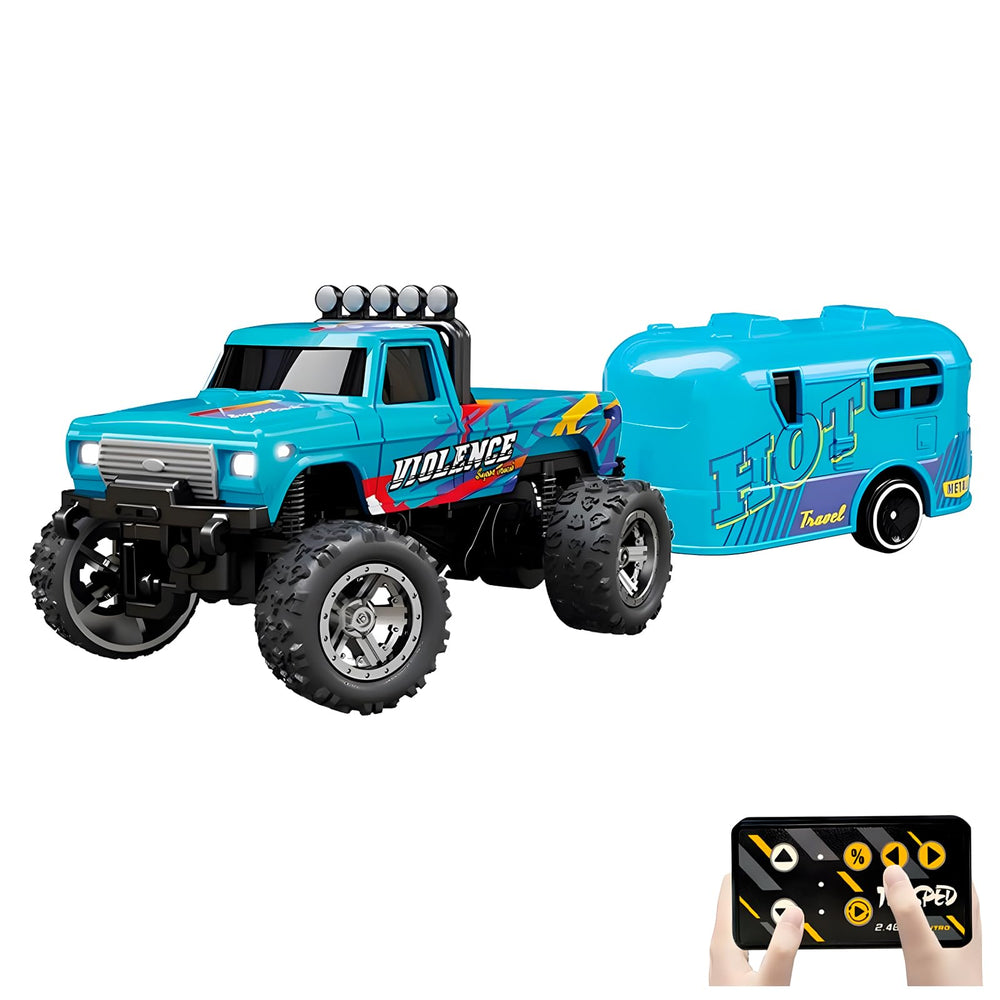 Flashstar Mini RC Truck in blue body, compact design for on-the-go play.