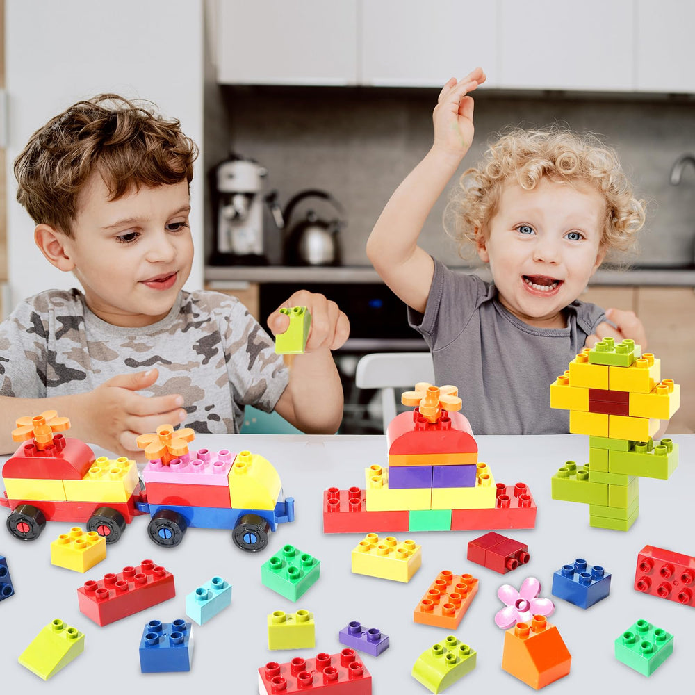 FlatGoat colorful blocks showing 10 shapes spark imagination and color recognition.