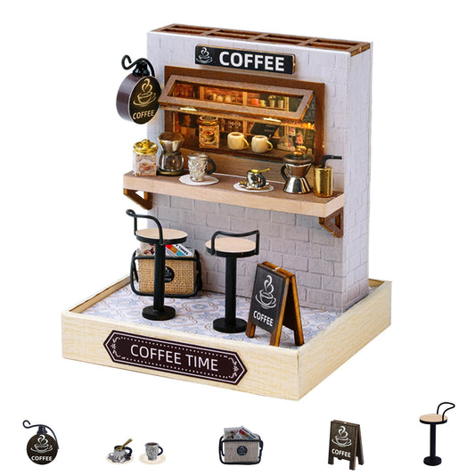 Flever dollhouse Coffee Time room ready for display and imaginative play.