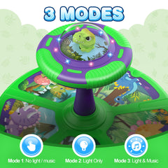 Flooyes dinosaur sit and spin toy spins 360° for balance.