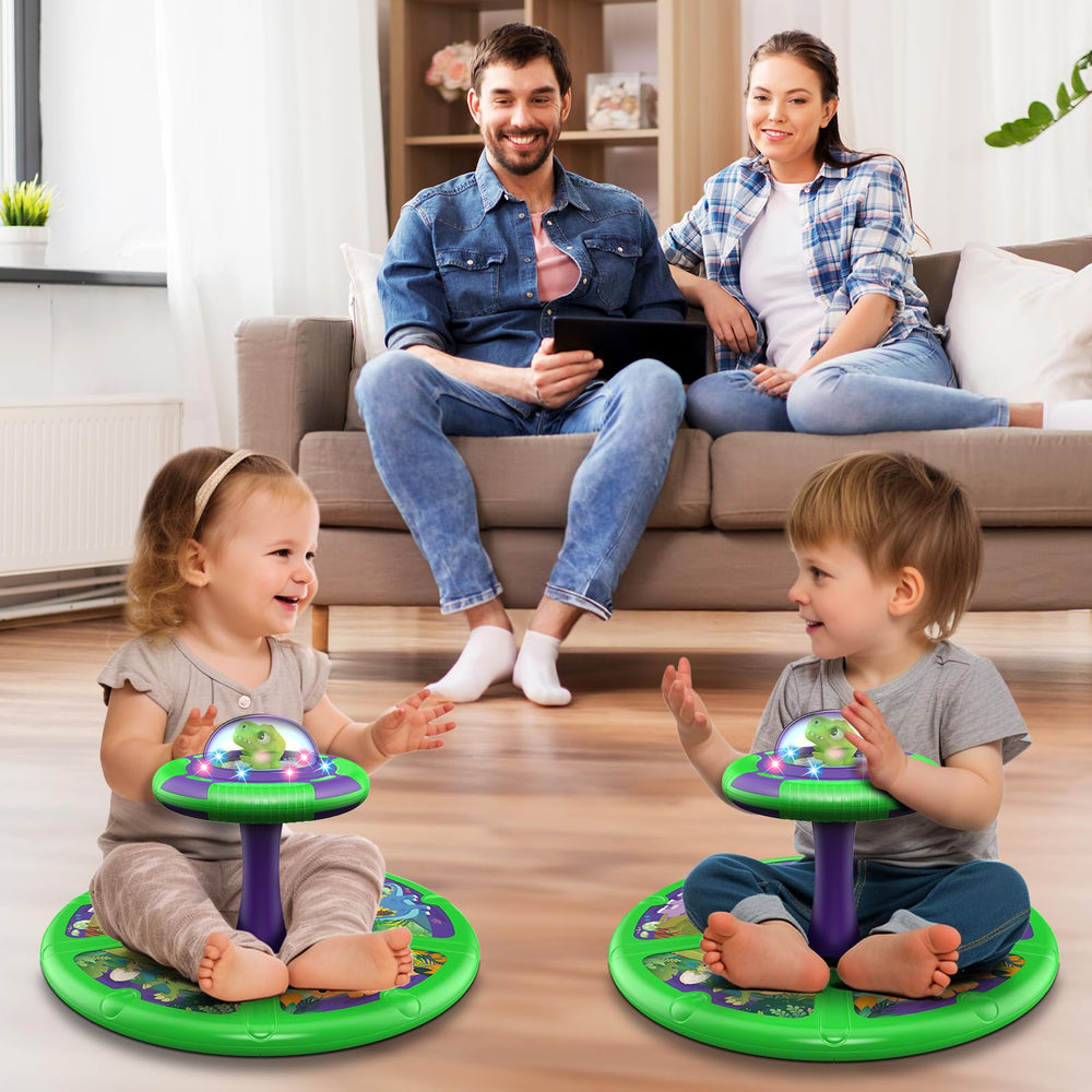 Flooyes dinosaur sit-and-spin toy with a durable, non-slip grip for safety.