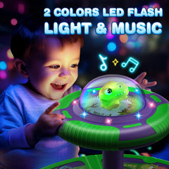 Three music modes accompany spinning for interactive play.