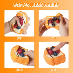 Flovyn fruit toast squishy squeeze showing slow-rise sensory engagement.
