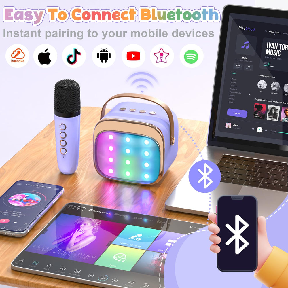 FLUESTON mini karaoke with two wireless mics for duets