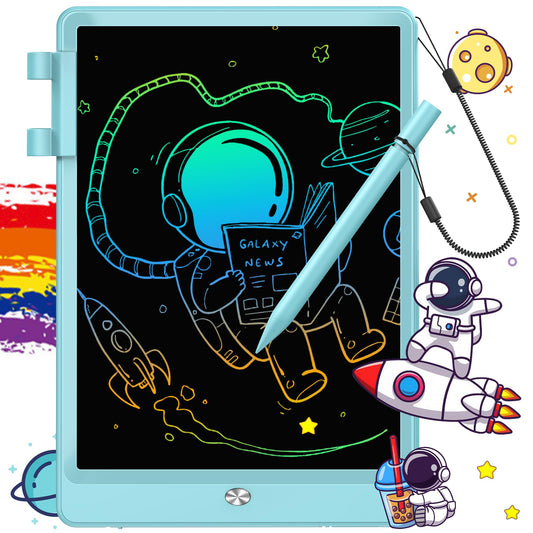 FLUESTON LCD Writing Tablet with a colorful doodle on a 10inch drawing surface for kids' creativity