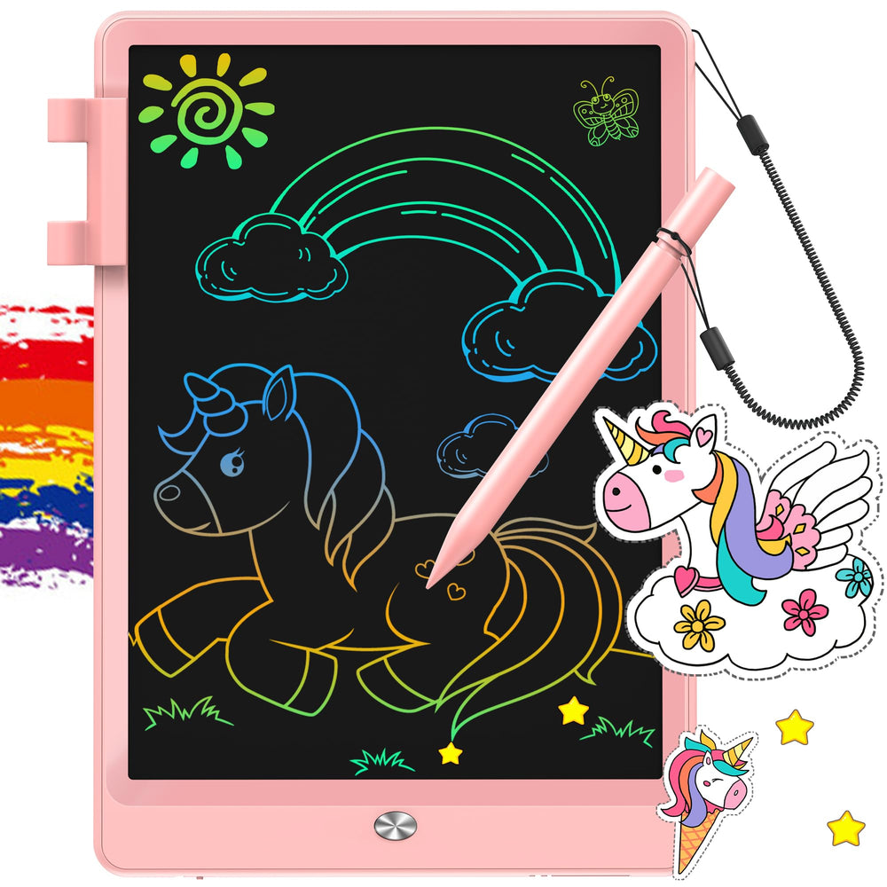 FLUESTON LCD writing tablet pink front view for mess-free creativity.