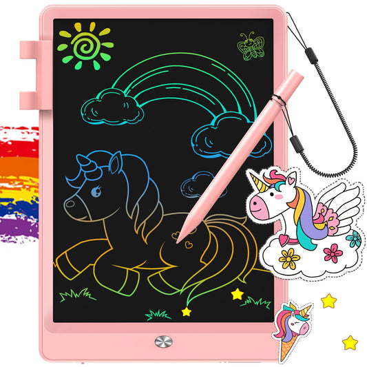 FLUESTON LCD writing tablet pink front view for mess-free creativity.