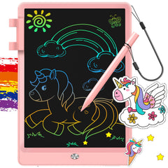 FLUESTON LCD writing tablet pink front view for mess-free creativity.