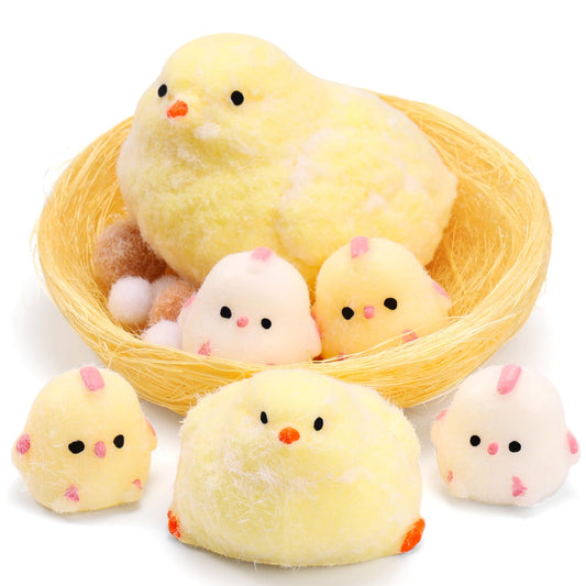 FlufiFiea 6-piece squishy chicks set in gift box for playful stress relief