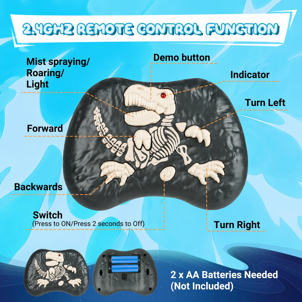 flybakiz blue dinosaur auto demo mode shows pre-programmed actions