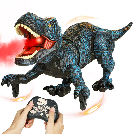 flybakiz blue dinosaur walking toy shows lifelike motion for kids