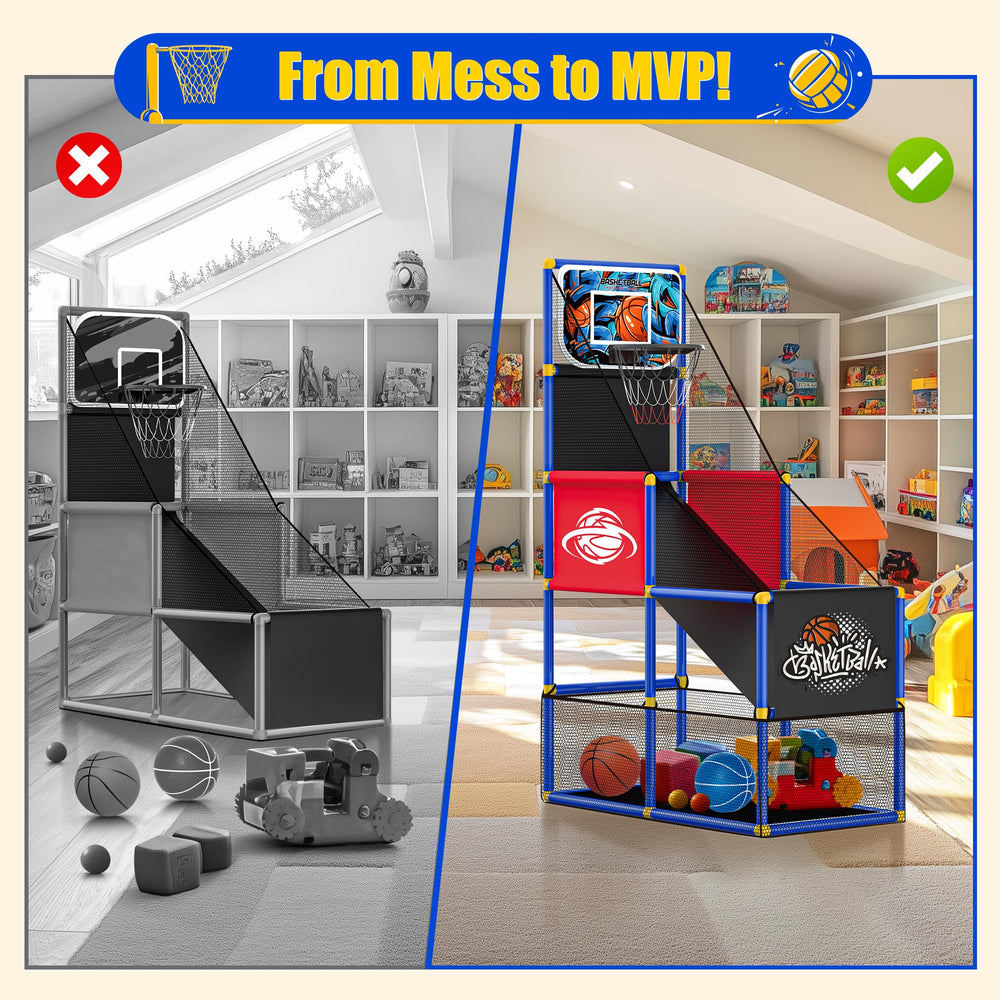 flybakiz kids shooting hoop outdoors or indoors for versatile play