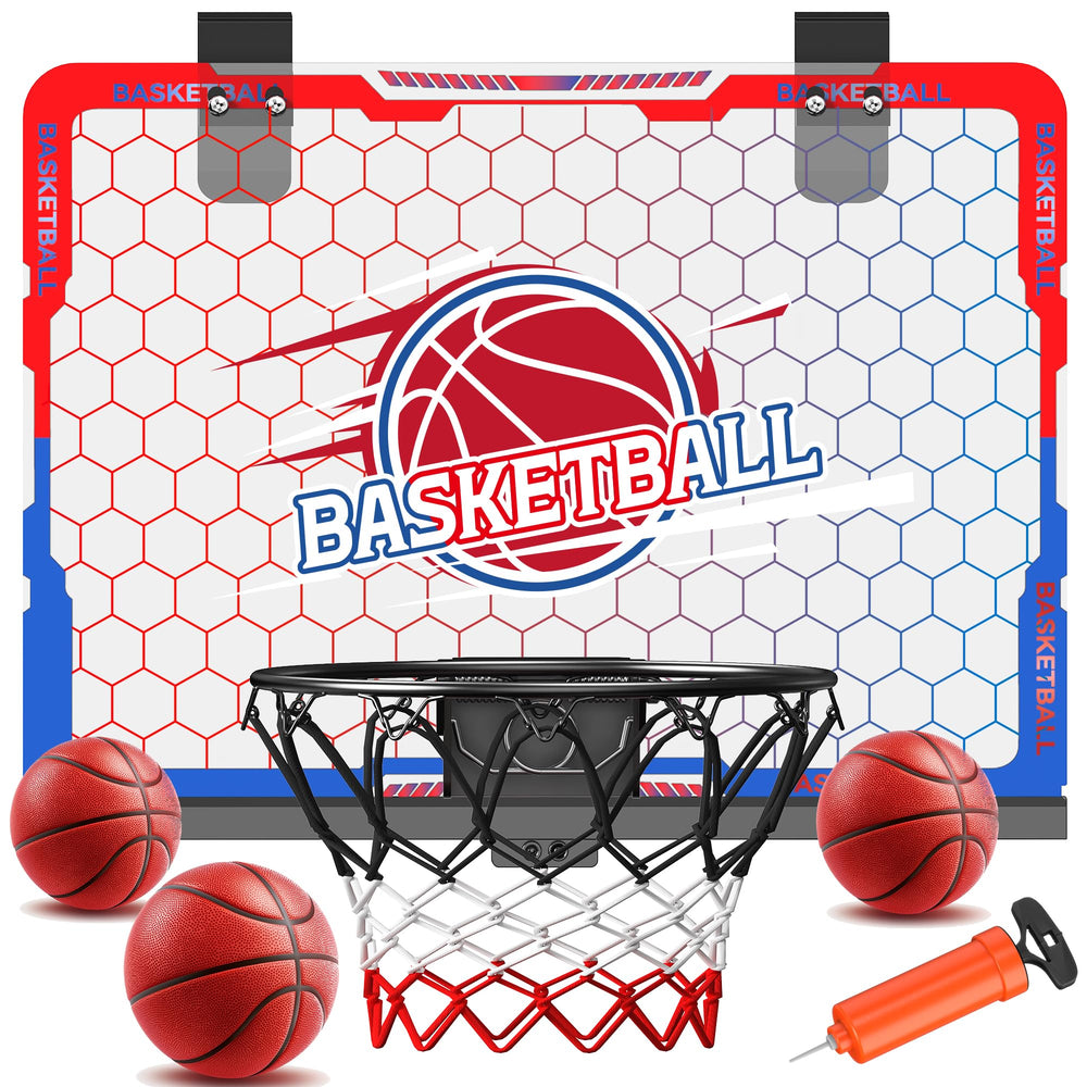 Flybakiz mini indoor basketball hoop on a door enhances kids' coordination and home play