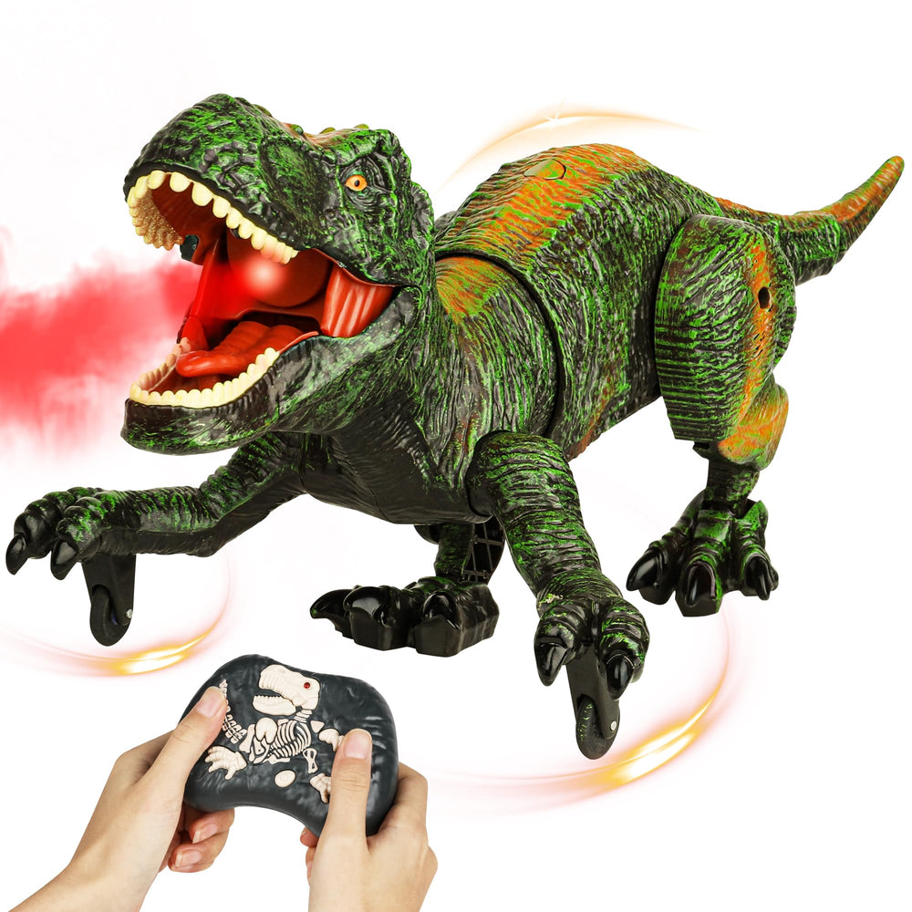 FlyBakiz remote control dinosaur in green walking, ideal for imaginative play and storytelling
