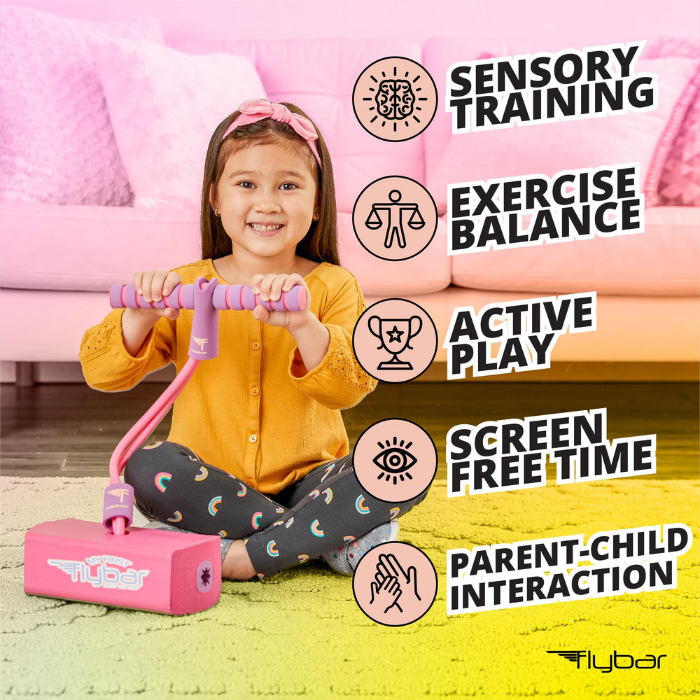 Flybar My First Foam Pogo Jumper balance focus aids coordination during play.