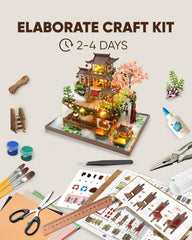 Flybean Wonderland dollhouse kit shows pre-cut wood for precise assembly.