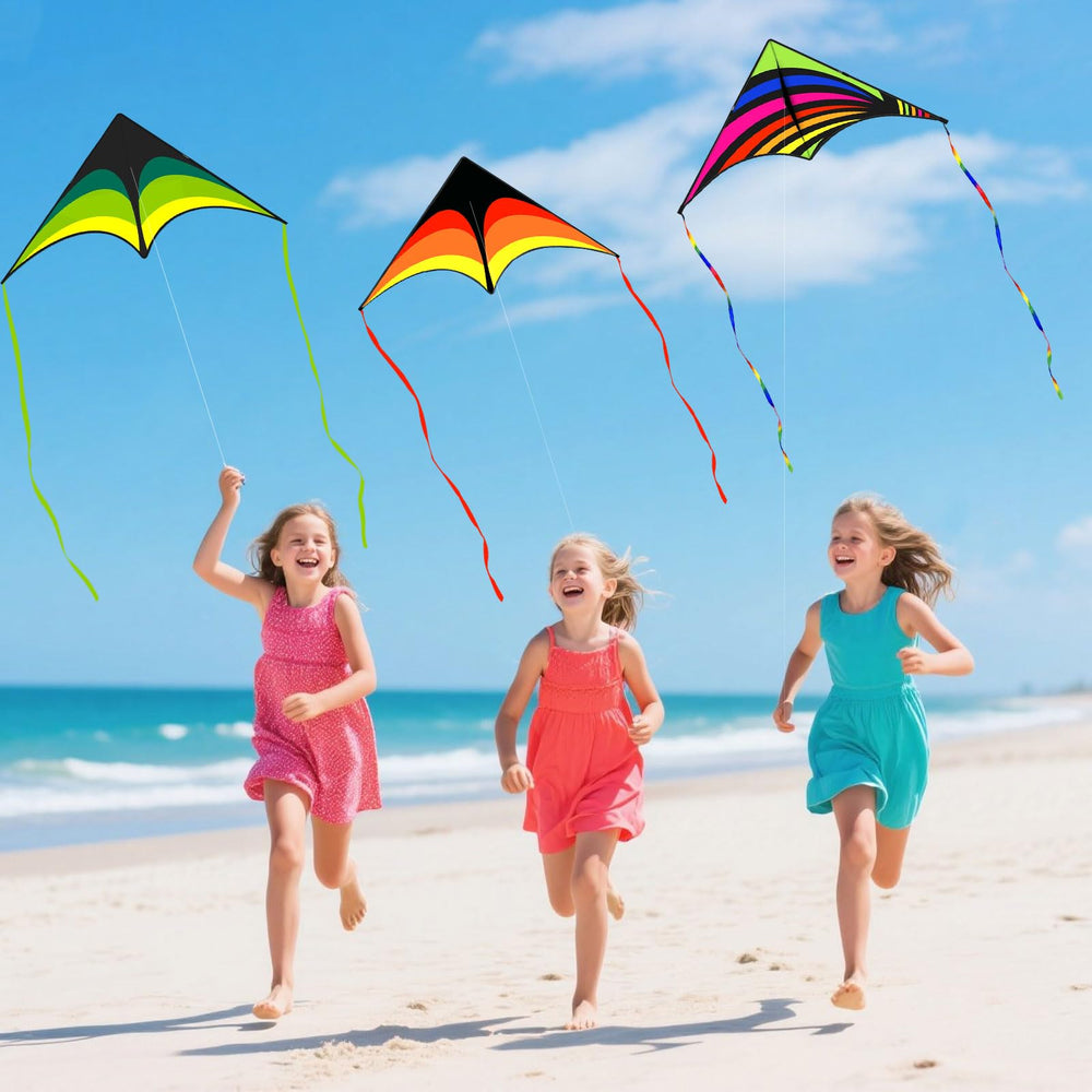Flying Hoofer kite set with two 3m tails stabilizes flight in varying winds.