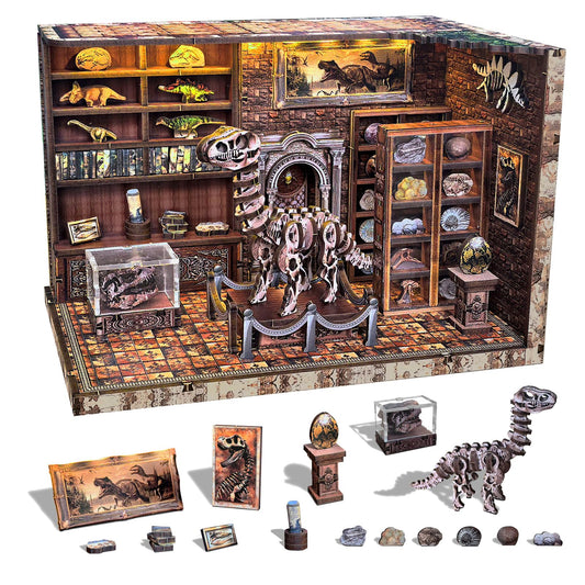 FLYINTOYS Book Nook Kit: dinosaur scene assembly for desk decor and cozy reading nooks.