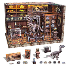 FLYINTOYS Book Nook Kit: dinosaur scene assembly for desk decor and cozy reading nooks.