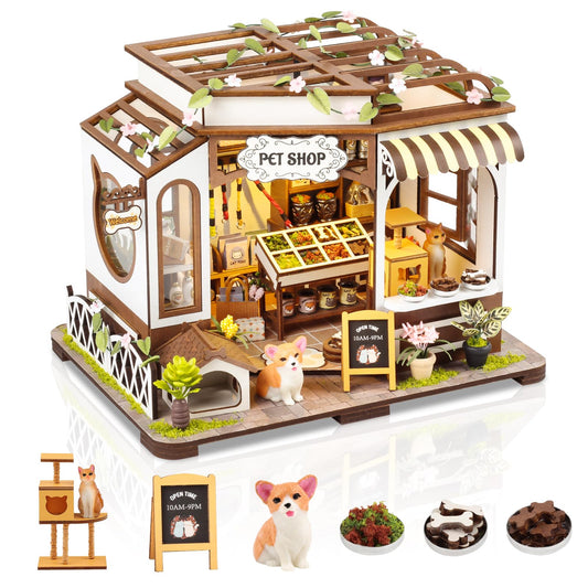 FLYNOVA DIY miniature house kit with LED lights brightens shelves and desks