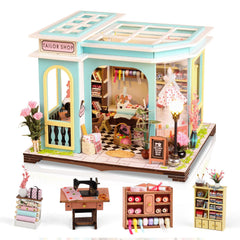 FLYNOVA Tailor Shop Dollhouse with LED lights adds warm ambience to displays