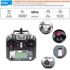 FLYSKY FS-i6X omni-directional antenna closeup emphasizing interference reduction