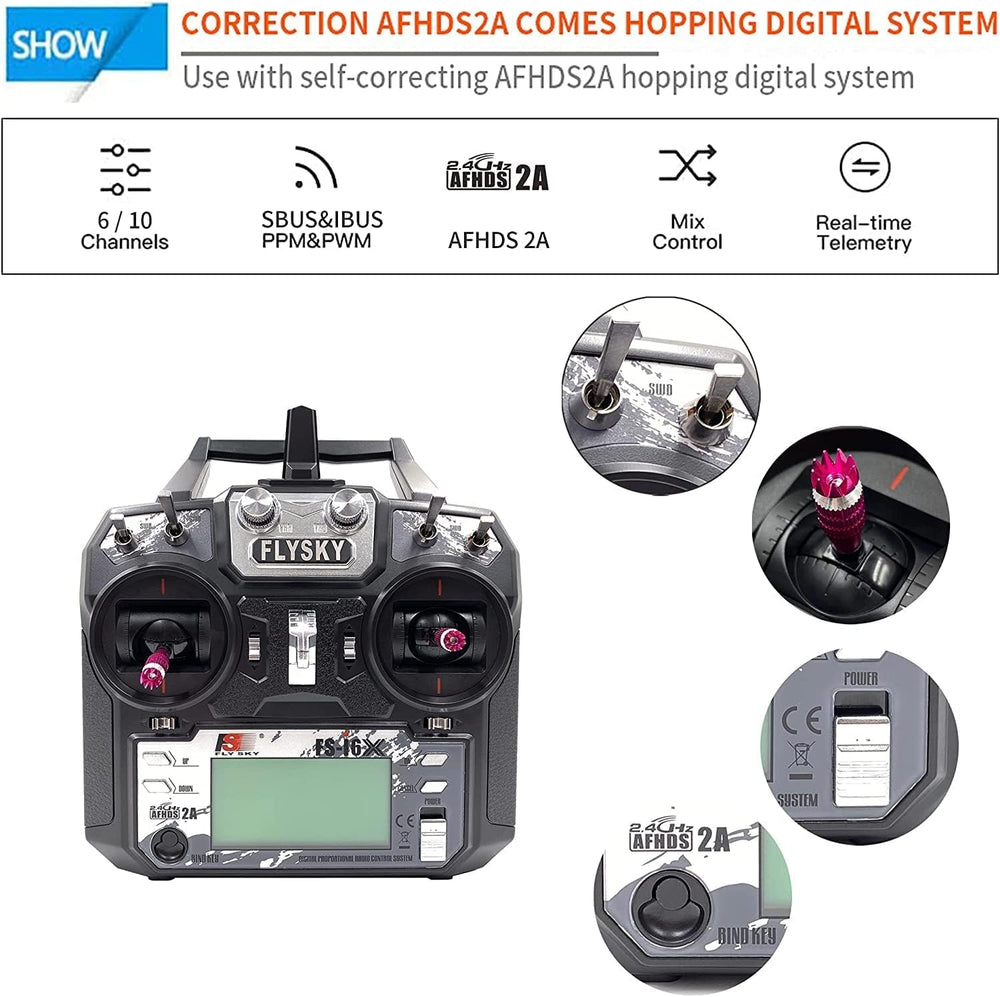 Flysky FS-i6X top view shows clear control layout for quick access.