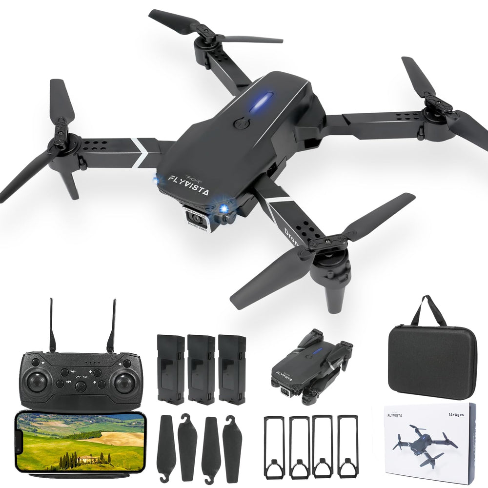 FlyVista mini drone with 1080p camera delivers live FPV view for beginners.