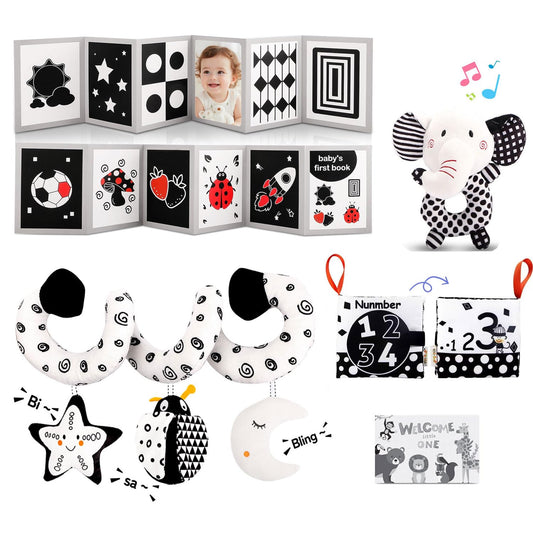 Flyxingxia high-contrast baby book with bold patterns to support visual tracking.