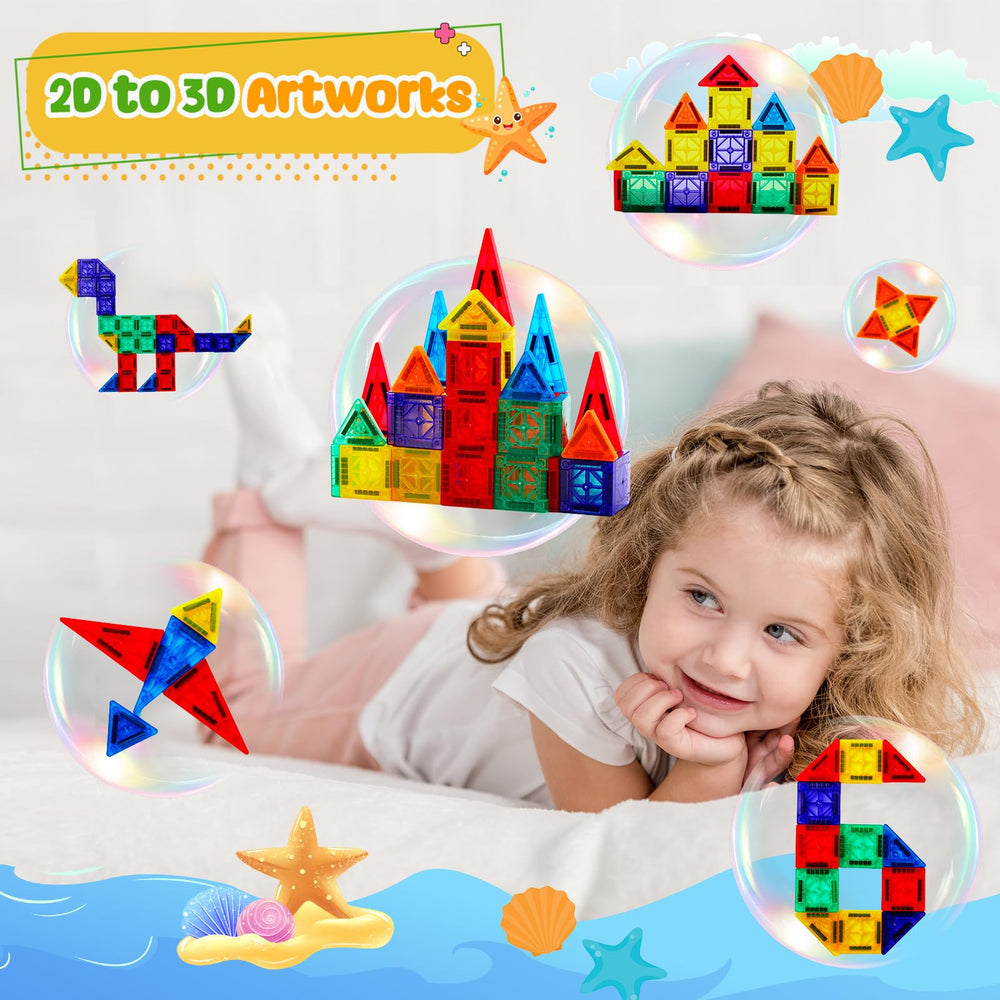 FNJO magnetic tiles color variety supports spatial reasoning and problem solving.