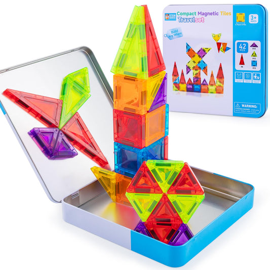 Foayex Easter magnetic tiles travel case keeps pieces organized during travel.