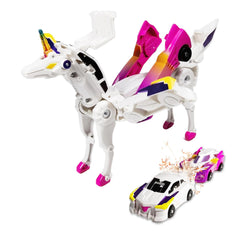 Fogsea transforming car robot pink in action, kids enjoy morphing play.