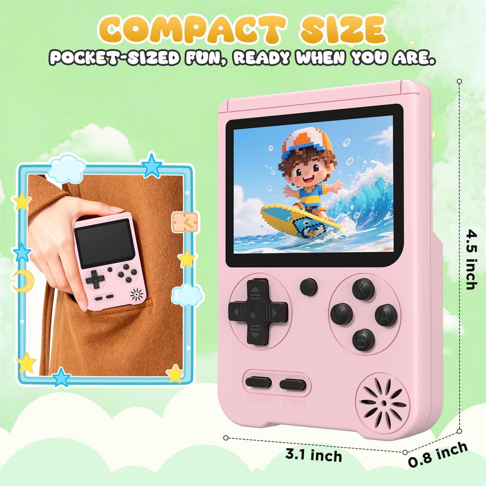 Fogud handheld game console 3-inch screen shows vibrant retro visuals.