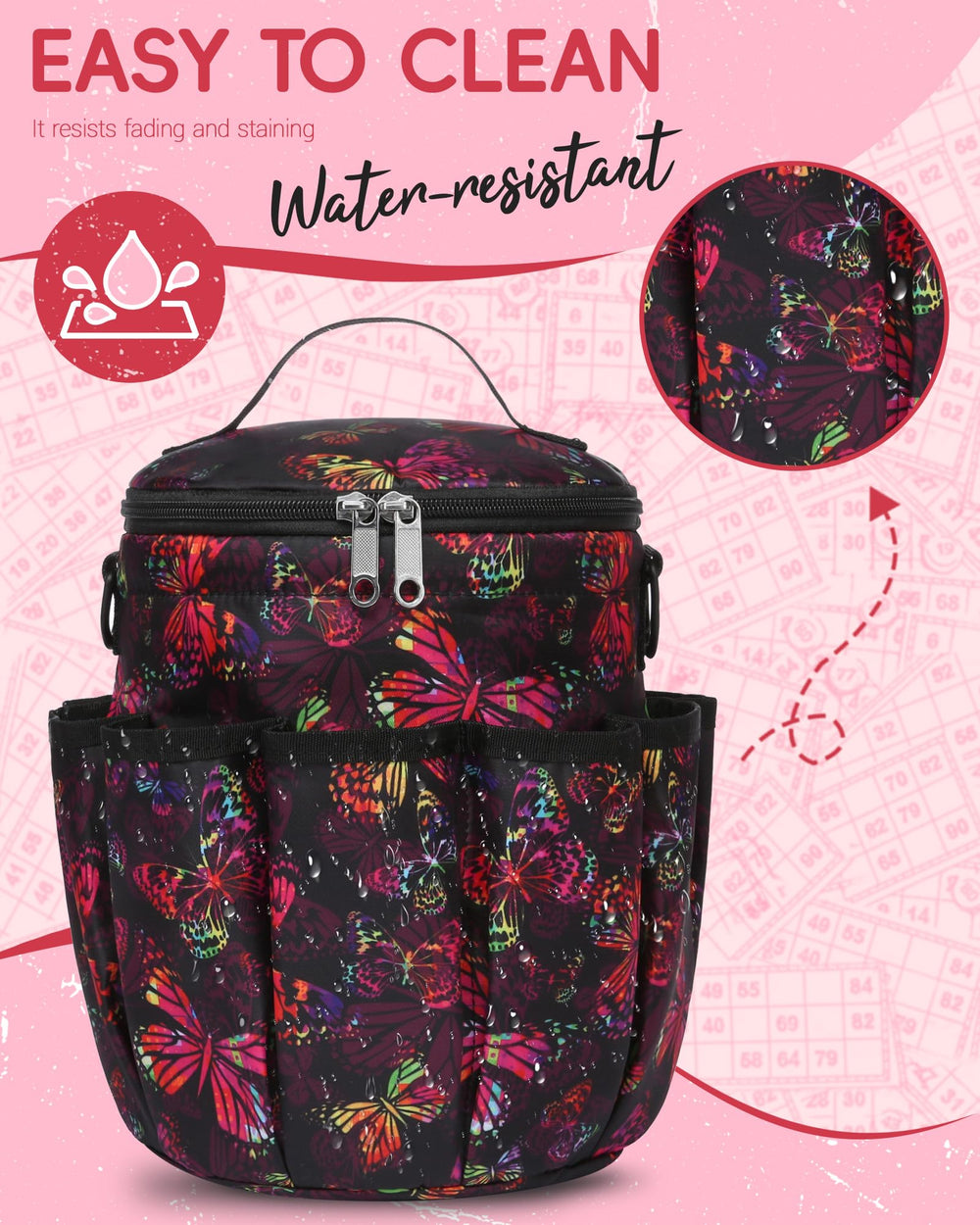 FOKDUVB bingo bag roomy main compartment for cards and charms.
