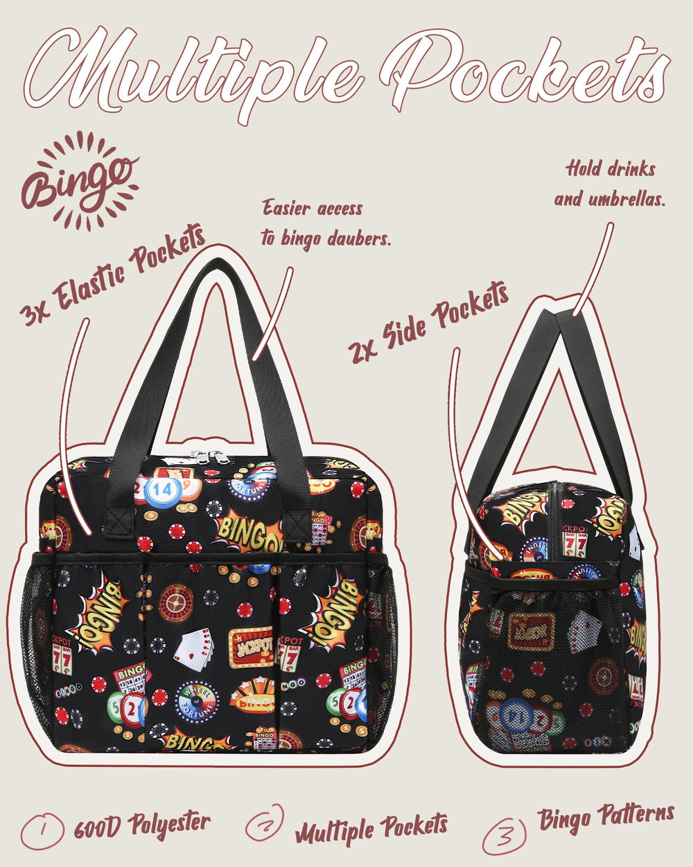 FOKDUVB bingo bag water-resistant fabric protects items from spills.