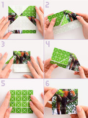 Foldology travel game visuals show compact 6x6 inch board for on-the-go puzzling.