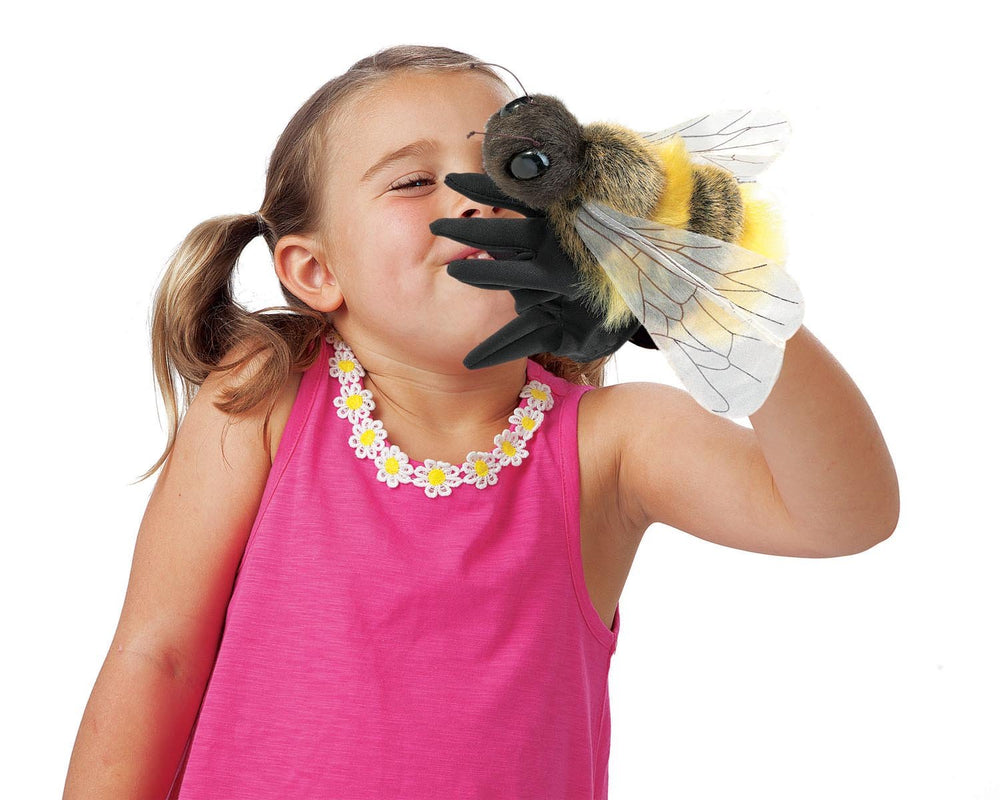 Compact Folkmanis honey bee hand puppet, easy handling for kids' storytelling.