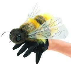 Folkmanis Honey Bee hand puppet in yellow and black, ideal for storytelling.