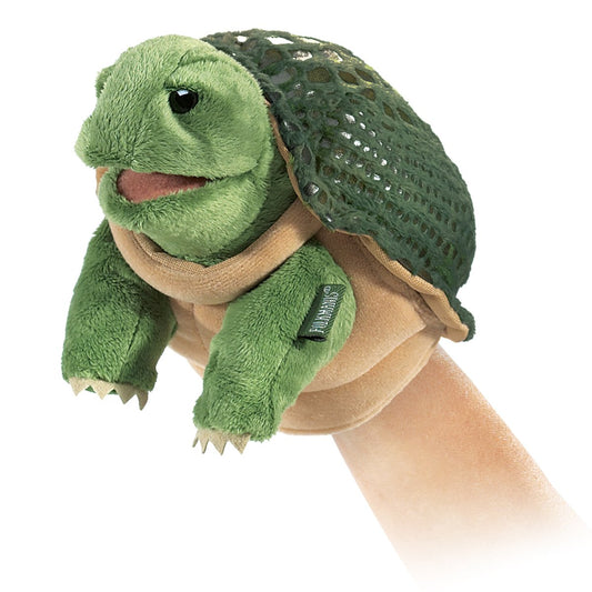 Folkmanis Little Turtle hand puppet front view for imaginative play.