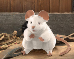 Folkmanis Mouse Hand Puppet White full-body view for stage