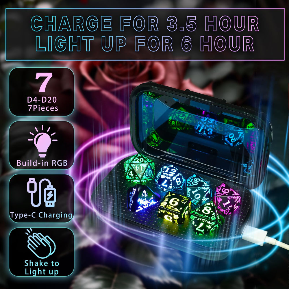 FONVGOGO Rose RGB dice held in hand for on-table use
