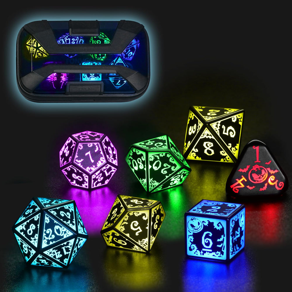 FONVGOGO light-up DND dice set with charging case for portable gameplay.