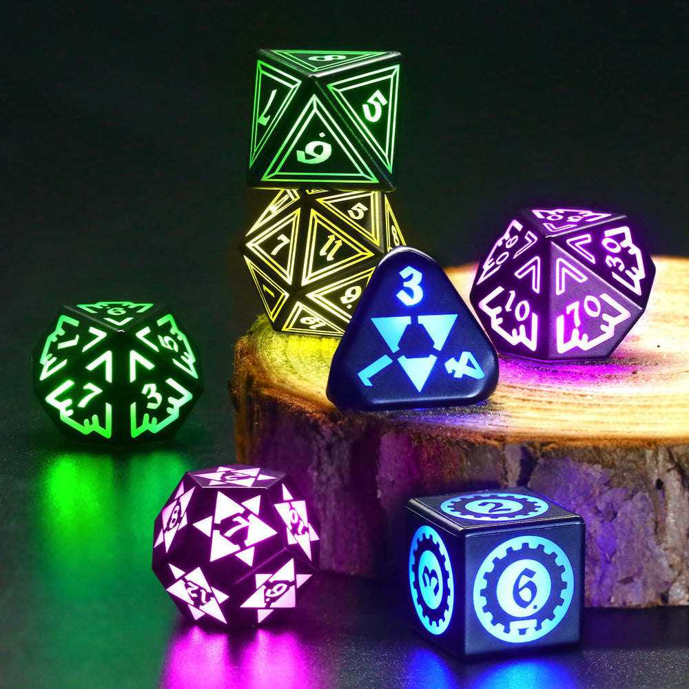 FONVGOGO DND dice displaying seven-color LED illumination for immersive play