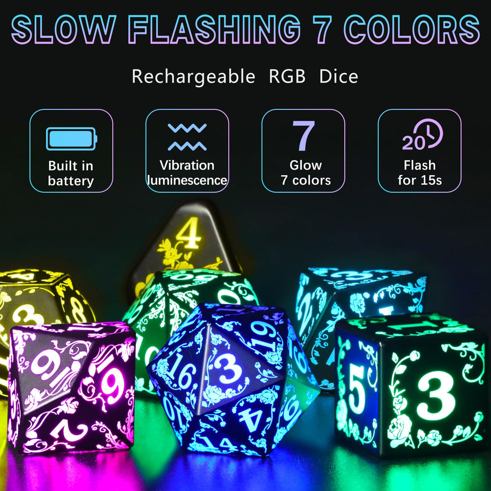 FONVGOGO Rose RGB LED dice on charging base with visible charge status